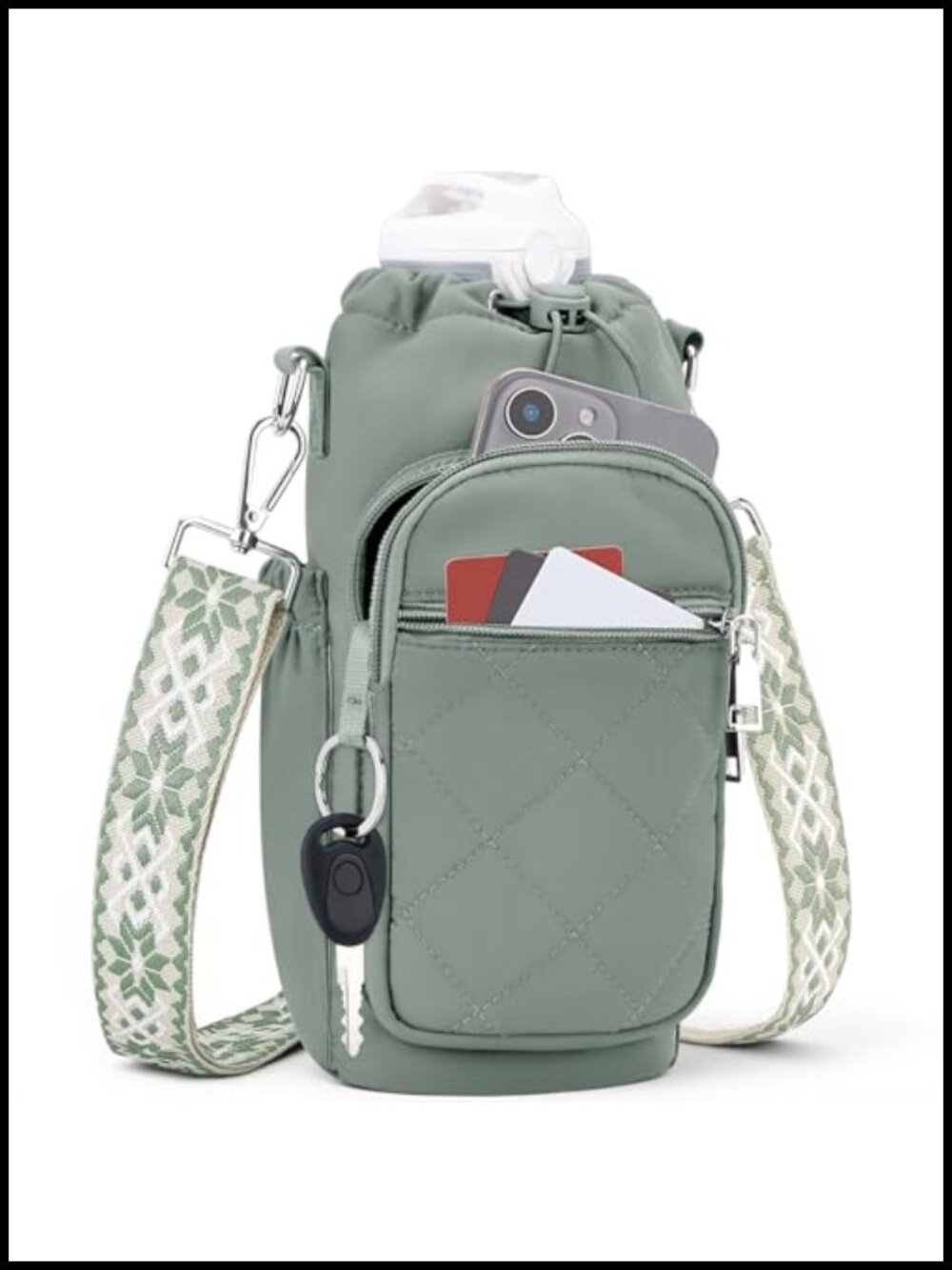 Insulated Water Bottle Carrier Bag Crossbody Purse RFID Nylon
